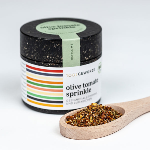 Bio Gewürz Olive Tomate Sprinkle, Gewürz sichtbar
